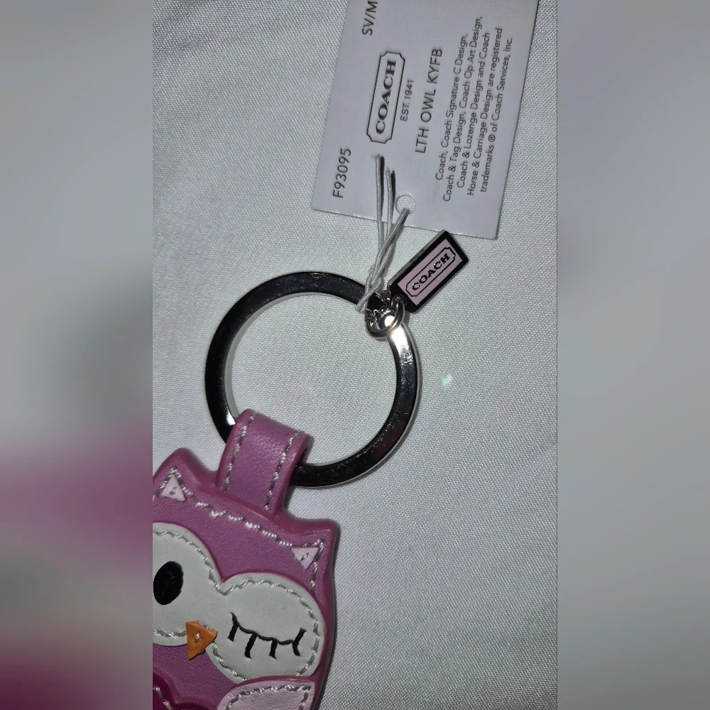 Coach Pink Leather Owl Keychain NWT